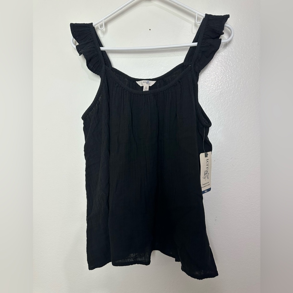 NWT Terra & Sky Black Ruffles Blouse Women’s Top Sz 0X Plus Size